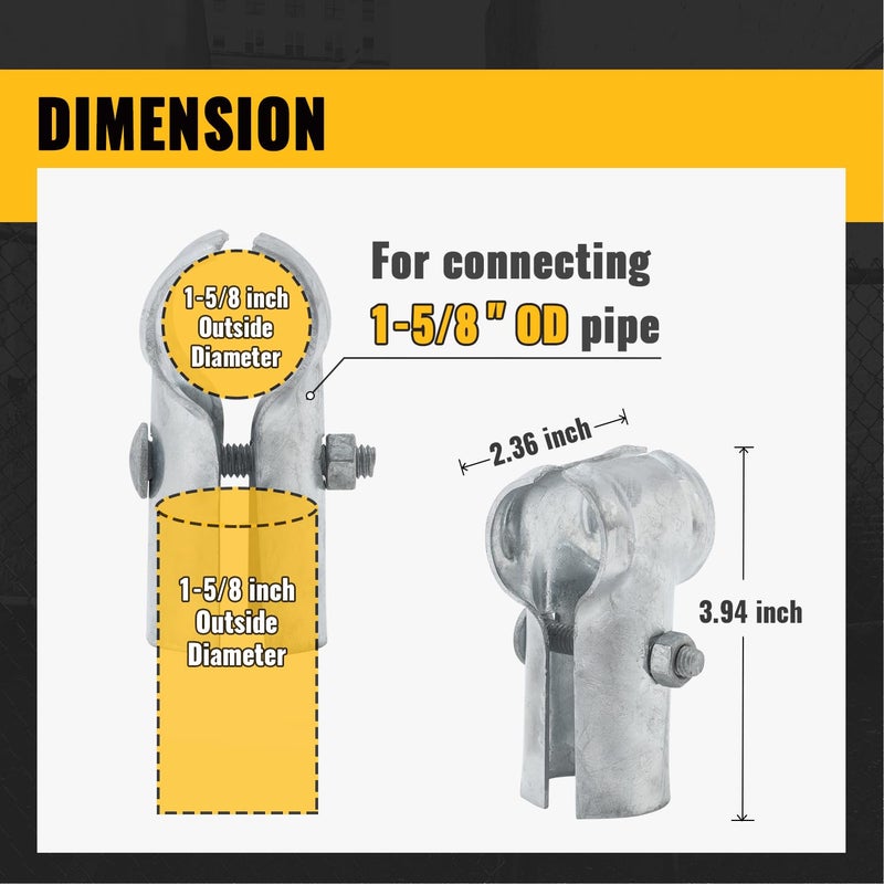 VIVIDA End Rail Clamps 1-5/8"" x 1-5/8"", Chain Link Fence Fittings, Panel T Clamps for 1-5/8"" OD Pipe, Galvanized Pipe T Connectors, Chain Link Fence Parts, 2 PCS - Image 3